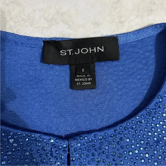 St John Liquid Milano Stud Knit Evening Crop Jacket Royal Blue Rhinestone Size 2 - Picture 8 of 9
